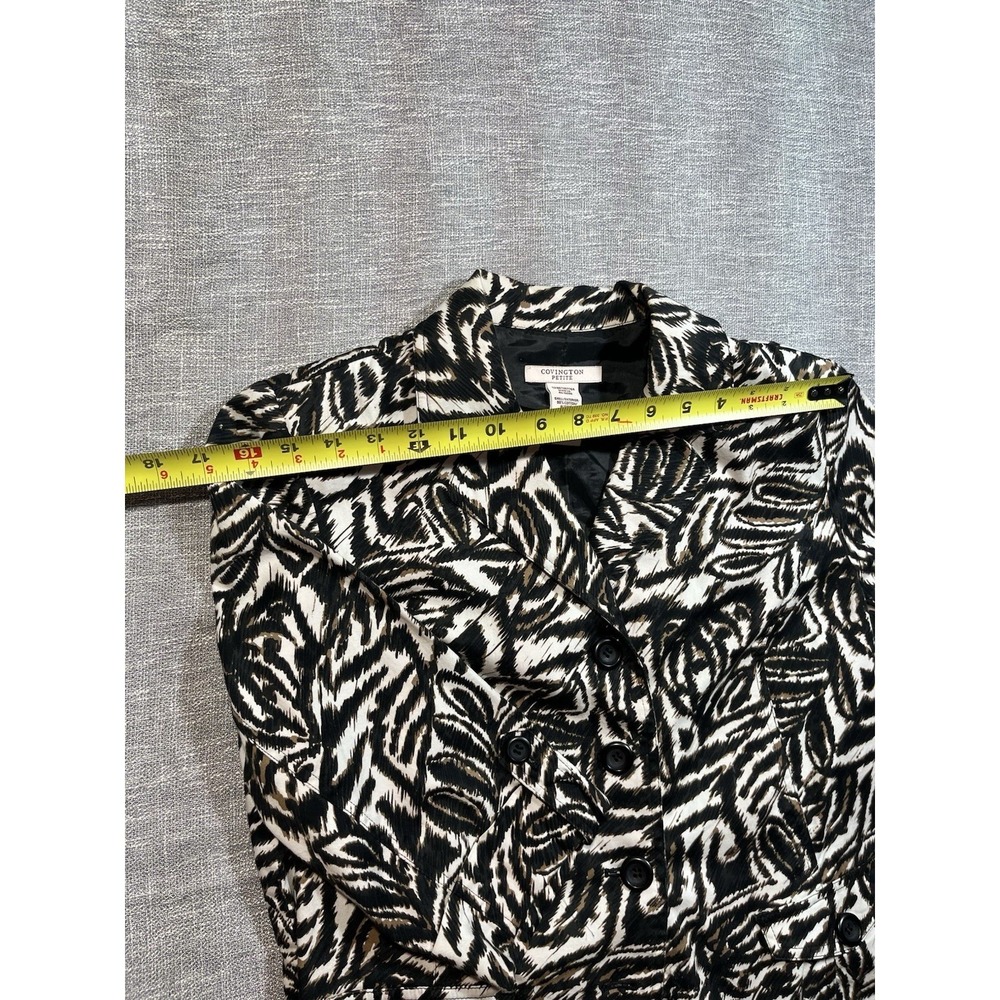 Covington Women's Petite 8 Zebra Animal Print Button Front Lined Jacket Pockets - Picture 5 of 9